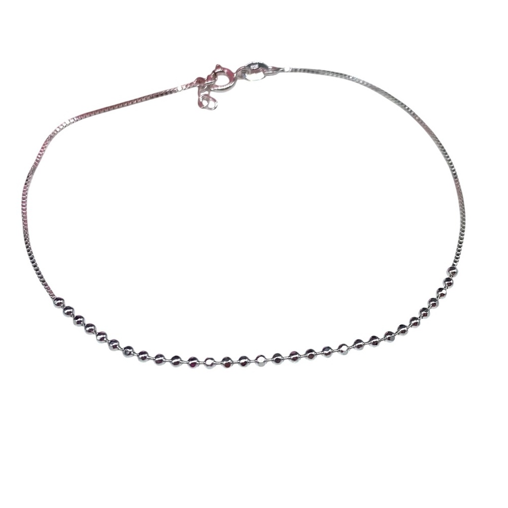 Ankle Bracelet Anklet Solid 925 Sterling Silver Beaded Box Chain - Picture 4 of 7